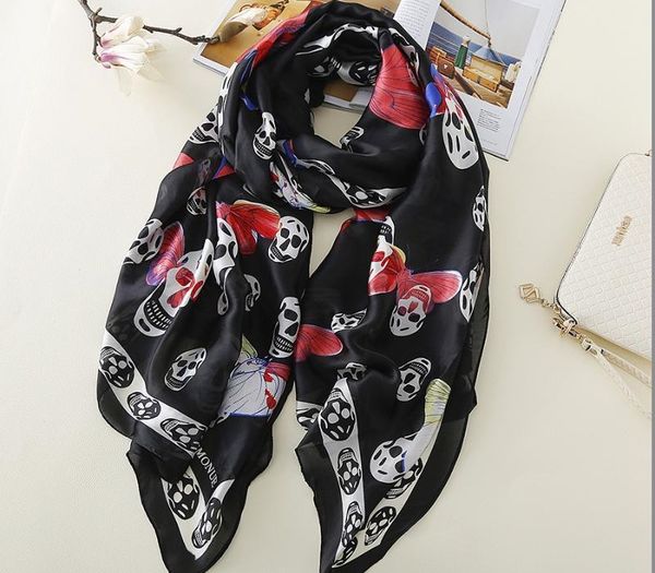 

olome vintage black skull scarf female ladies butterfly print grey beach scarves shawls women stoles hijab foulard, Blue;gray