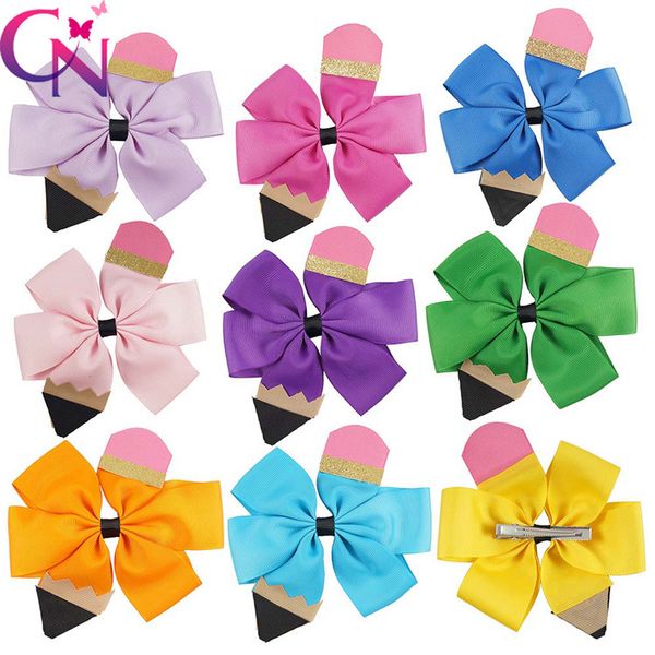 

5inch girls bows hair clip kids pencil bows hair clip sequins grosgrain ribbon bows barrettes for kid chirstmas hair accessories a3948, Slivery;white