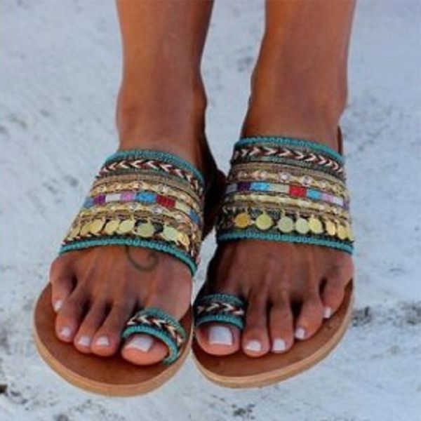 

women bling slippers bohemia ladies clip toe slides woman casual flat outdoor beach shoes female flip flops handmade shoes, Black