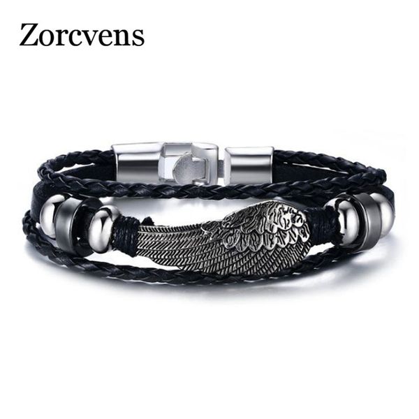 

modyle 2020 new fashion cool men punk genuine leather wrap bracelet wing bracelet for women jewelry, Golden;silver