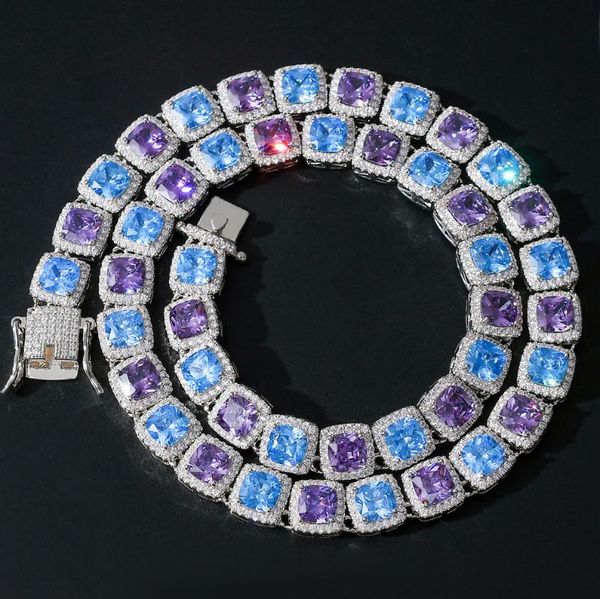 

iced out chains necklace for men women gifts fashion multicolor square cubic zirconia hipster hip hop jewelry, Silver