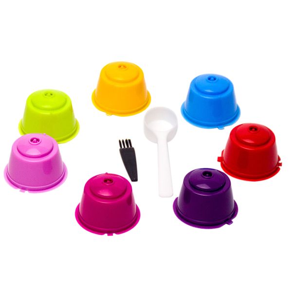 

7pcs coffee capsule cups plastic with spoon brush filter pod refillable reusable