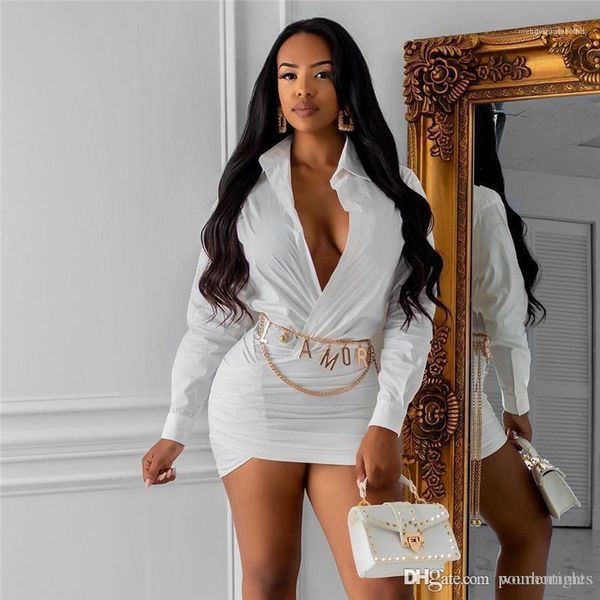 

clothing womens deep v dress lapel neck long sleeve solid color womens dresses fashion female, Black;gray