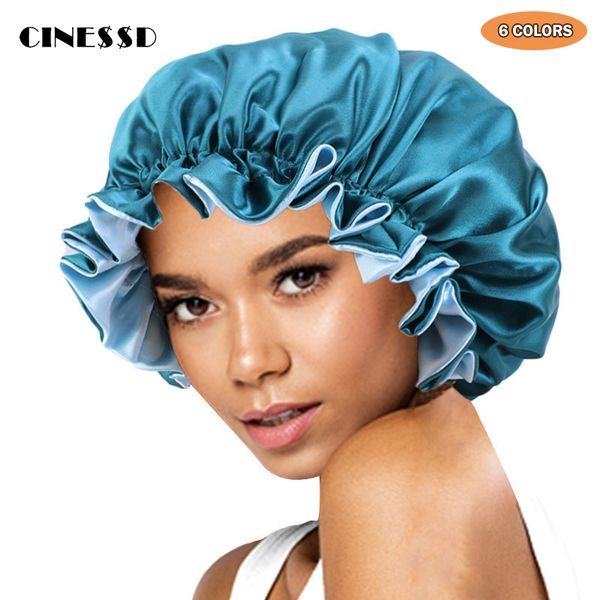 

beanie/skull caps women satin bonnet big size silk head cover lady night sleep cap hair hat shower curly springy, Blue;gray