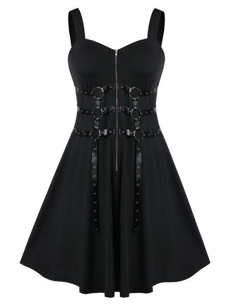 

rosegal plus size 5xl zipper a line vintage dress women harajuku dresses grunge summer sleeveless backless punk rock dress, Black;gray