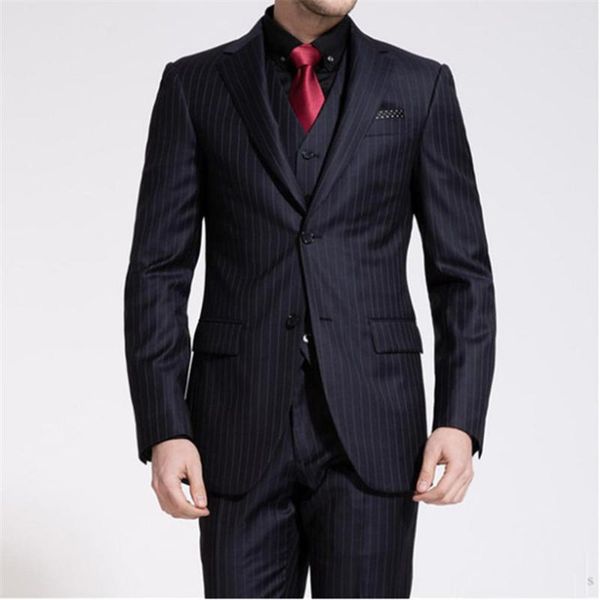 Nuovo elegante abito maschile formale slim nero abiti a righe sposo matrimonio per uomo miglior uomo paty blazer con abiti da uomo 3 pezzi (giacca