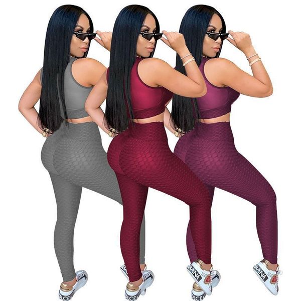 

2020 yoga tracksuits for women sleeveless yoga sport track suit with tight perspective pullover vests pants suits clothing with xs-5xl