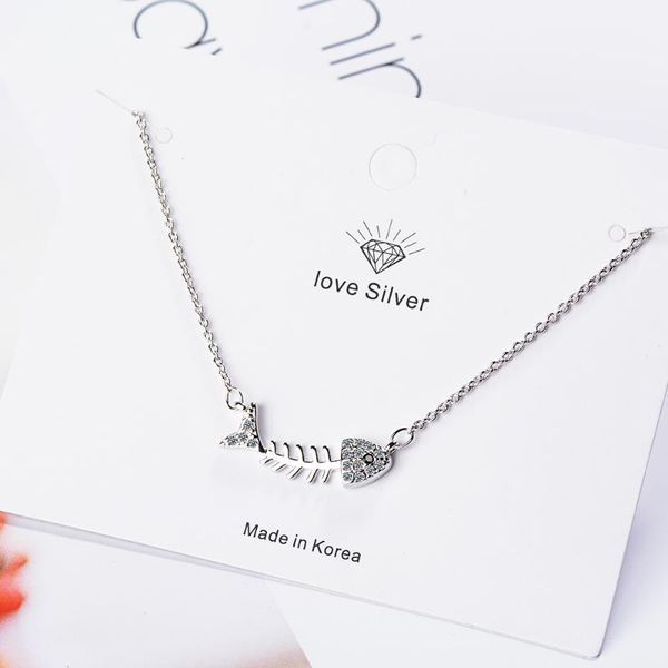 

dainty micro zircon fish bone pendant necklace for women clavicle chain necklace jewelry party gifts s-n297, Silver