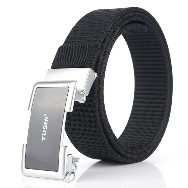 

men's canvas belt with automatic buckle belt nylon casual formal wear denim wild non-hole lengthening thickening, Black;brown