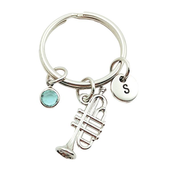 

keychains saxophone music creative initial letter birthstone keyrings fashion jewelry women gifts accessories pendants, Silver
