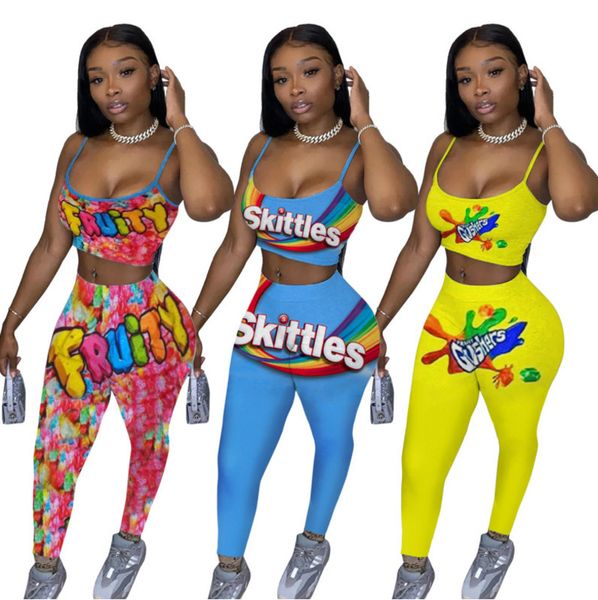 

women tracksuits 2 piece set letters printed sling vest long pants ladies new fashion casual t shirt trousers jogging suits, Gray