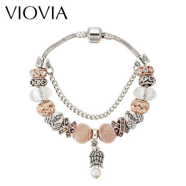 

viovia famous jewelry gold angel charm bracelets & bangles snake chain bracelets for women pulseira feminina b16043, Red;blue