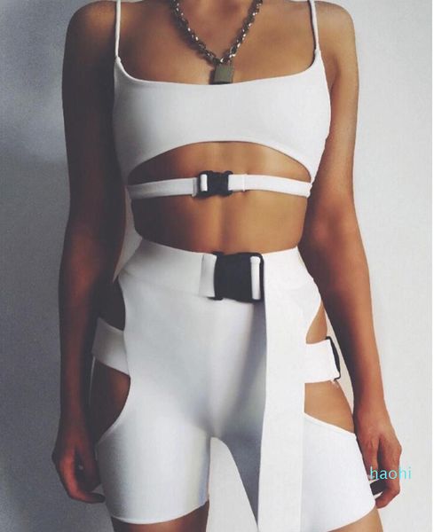

fashion-workout running sets neon green two piece set and pants tracksuit women hollow buckle biker shorts club outfits, Black;blue