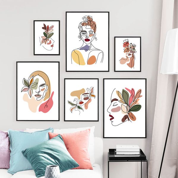 

wall art холст картина цветочница абстрактный лицо скандинавские плакаты и печать стена картины для гостиной салон home decor