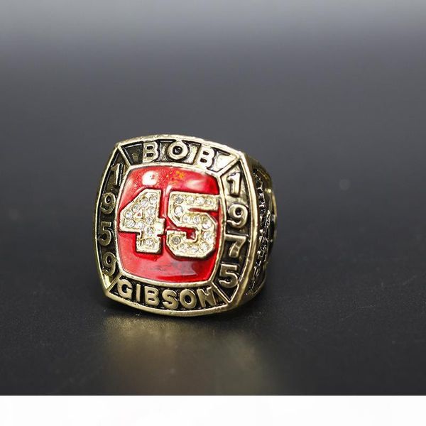 

hall of fame baseball 1959 1975 #45 bob gibson team champions championship ring with wooden box set souvenir fan men gift wholesale 2020, Golden;silver