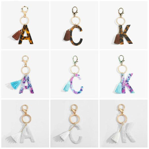 

english letter alphabet acetate keychain tassel charm keyring initial word letters key chain for women men gift, Silver