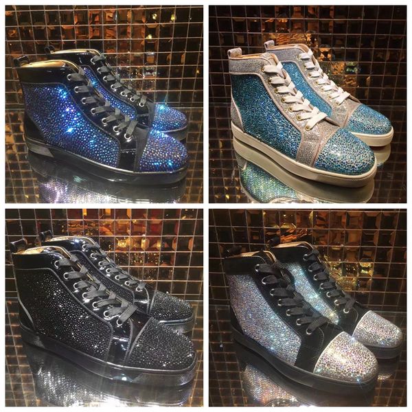 

new red bottoms sneakers shoes for men casual women luxury mens blue crystal outdoors red bottom designer chaussures zapatillas casual shoes, Black