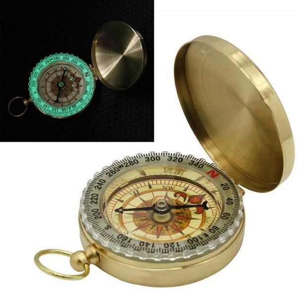 

retro luminous brass pocket watch outdoor camping hiking navigation compass, Silver