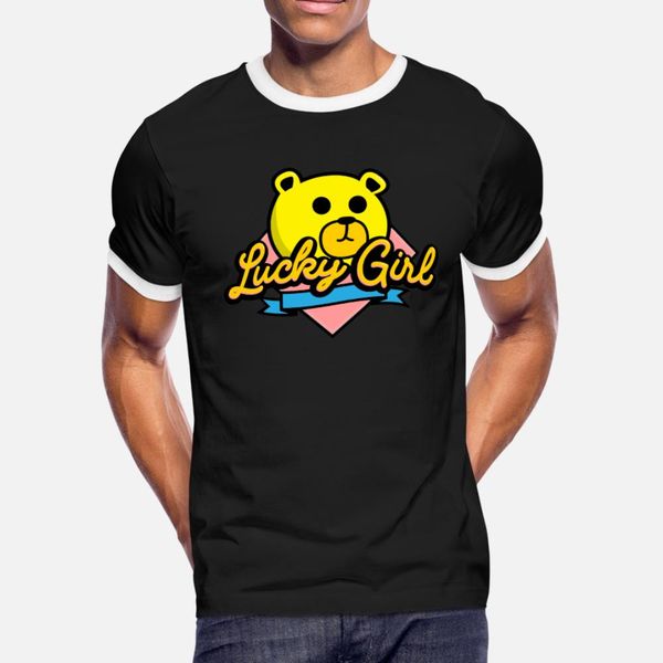 

lucky girl kawaii bear t shirt men customize cotton euro size s-3xl solid color graphic comfortable spring autumn outfit shirt