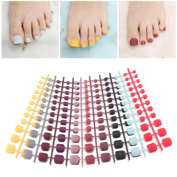 

false nails 24pcs matte color toenails black toes simple short nude solid red modern burgundy soft scrub naturally realistic, Red;gold