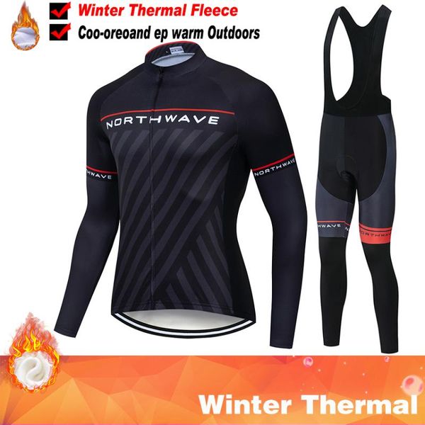 

2020 pro team nw winter thermal fleece cycling clothes men northwave jersey suit outdoor riding bike mtb clothing bib pants set, Black;blue
