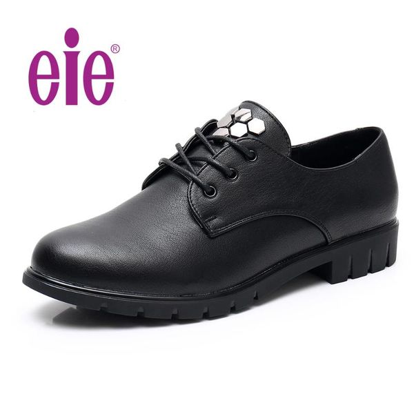 

eie 2020 ladies shoes low-heels pu leather casual lace-up shoes women slip on rivets for women oxford d0025, Black