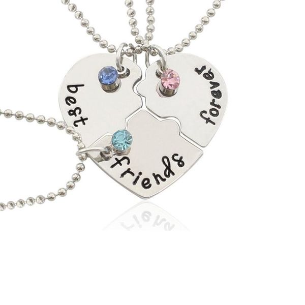 

fashion friend forever statement necklace sets 3 pieces puzzle broken heart necklaces & pendants bff collier friendship, Silver