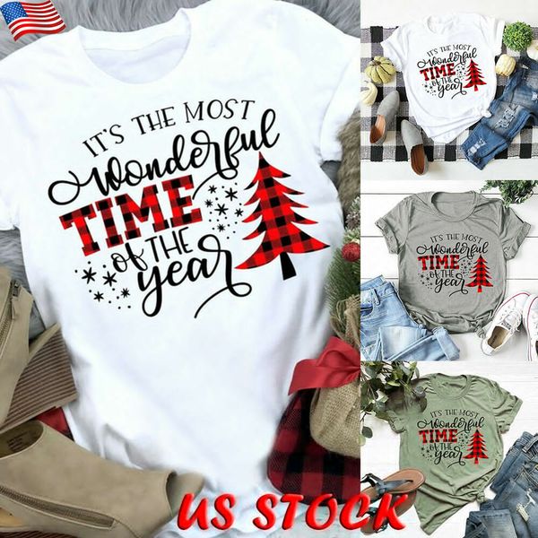 

women's christmas printed letters t-shirt casual loose cotton o neck blouse