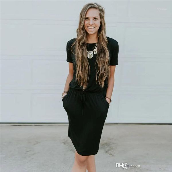 

brief lady slim cloth solid designer lace up woman casual dress fashion short sleeve donna dress, Black;gray