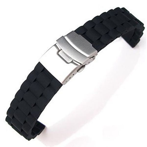

black silicone waterproof diving watchband strap deployment clasp 18mm
