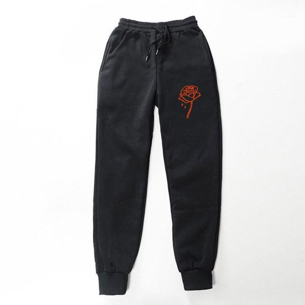 

and winter casual loose fleece track pants fashion mens pants rose printed mens designer pants autumn, Black