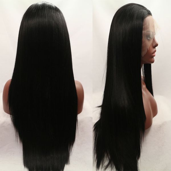 

2020 black long straight synthetic hair lace front wig glueless human hair wigs natural hairline for women wigs