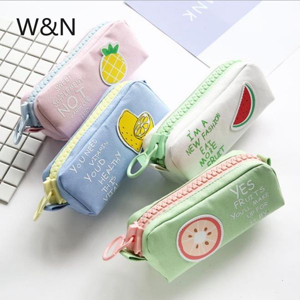 

pencil bags big zipper case school for girls boys student stationery canvas fruit bag cute pen box supplies