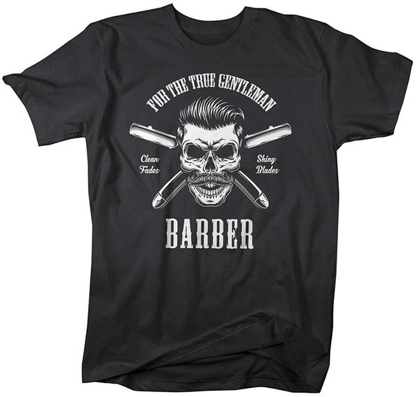 

men's barber skull t-shirt barbers shirts shiny blades brand summer men cotton clothing custom graphic shirts