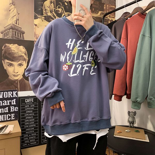 

autumn new men's and women's round neck pullover cartoon pattern sweater hoodie loose fashion youth sweatshirt, Black