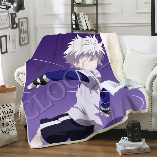 

cloocl factory wholesale hunter x hunter blankets 3d print anime fashion double layer sherpa blanket on bed home textiles dreamlike style