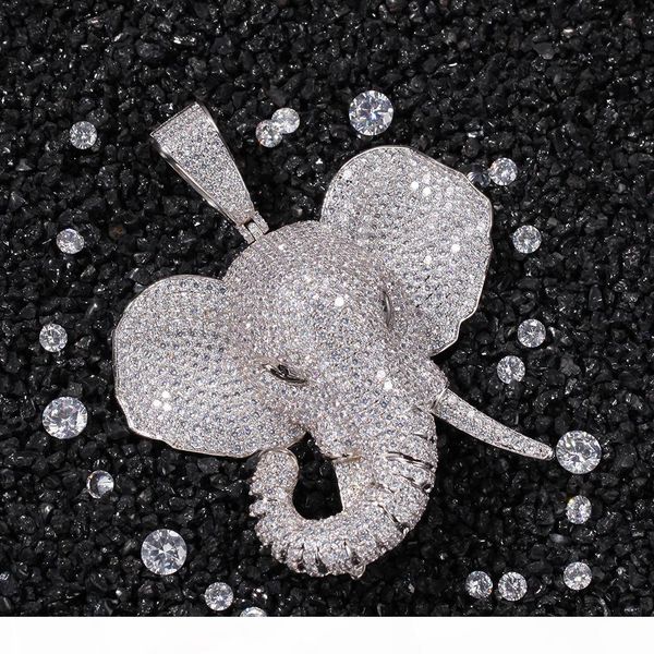 

hiphop iced out elephant necklace & pendant with chain cubic zircon necklace animal jewelry fashion men women gift, Silver