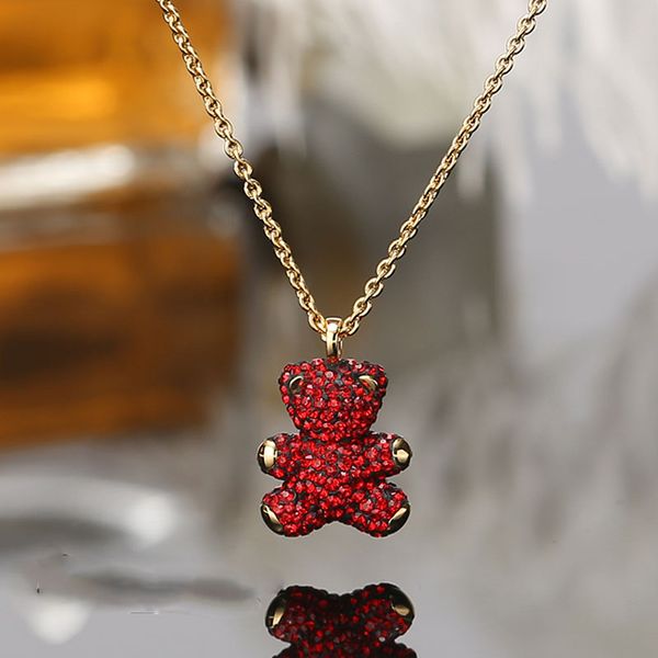 

3d teddy bear bear necklace crystal clavicle chain sent wife wife birthday gift fashion jewelry, Silver