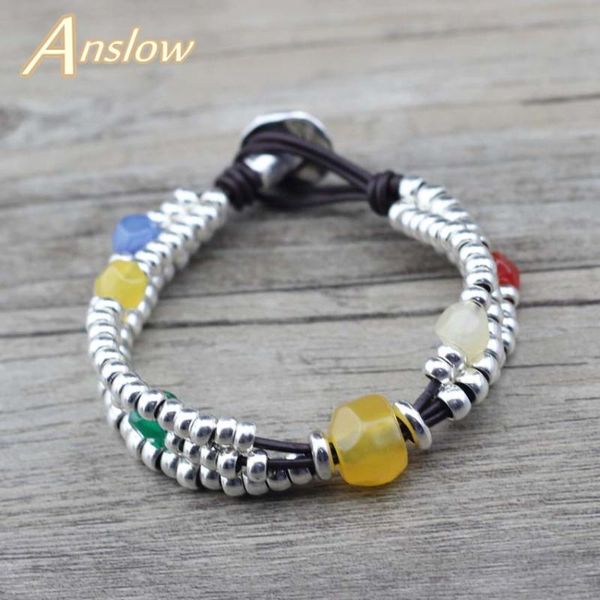 

anslow fashion jewelry colorful handmade diy multilayer resin zinc alloy beads women female bracelet mothers' gift low0785lb, Golden;silver