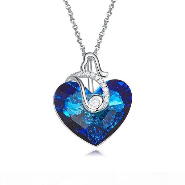 

swarovski crystal ladies pendant necklace ab color blue heart-shaped wedding fashion jewelry female necklace gift, Silver