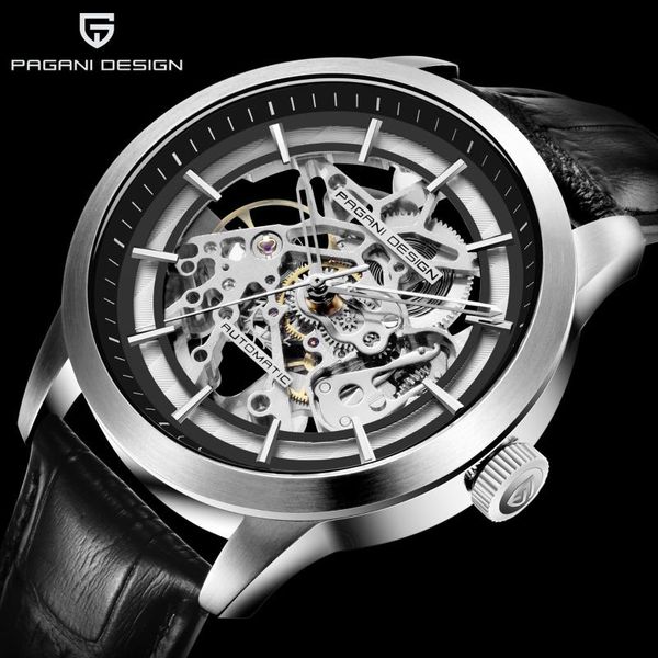 

pagani design luxury business watches leather skeleton hollow waterproof clock men automatic mechanical watch relogio masculino, Slivery;brown