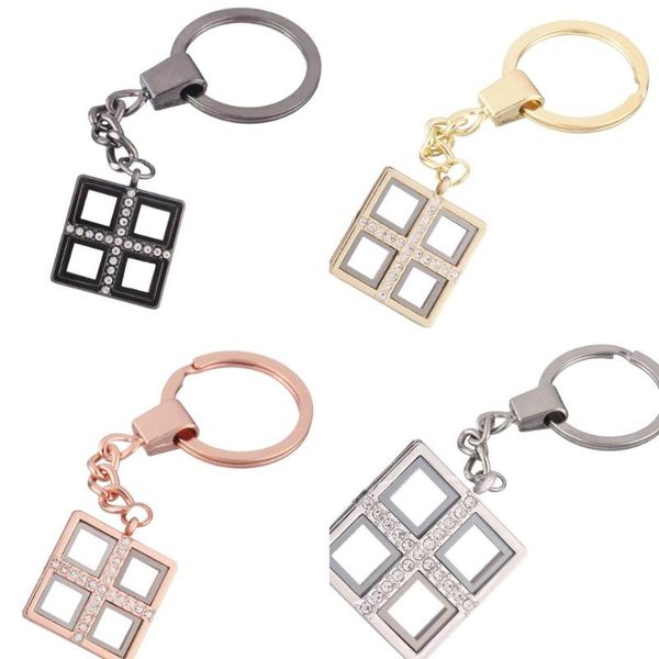 

10pcs/lot mixed large square alloy crystal twist memory living magnet glass key ring keychains locket fit for floating charms, Silver