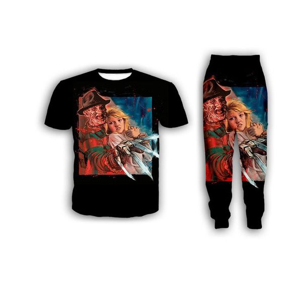 New Fashion Mulheres / homens de A Nightmare on Elm Street Freddy Krueger engraçado 3d Imprimir T-shirt + Jogger Calças Casusal Treino Define S23