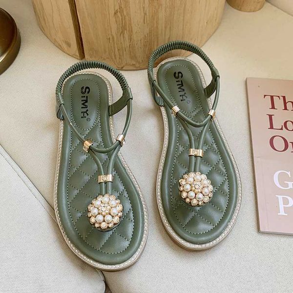 

casual shoes flat sandals woman beach flip flops slip on women shoes pearl sandals trendy comfort sandalias de verano para mujer, Black