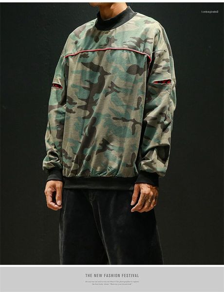 

fashion tees mens designer t shirts autumn hole camouflage printed street style oversize long sleeved crew neck t shirts mens, White;black