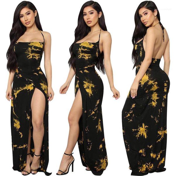 

dresses womens clothing womens designer print maxi dresses split backless dresses fashion halter solid color, Black;gray