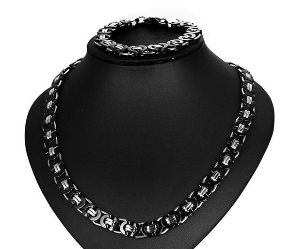 

ZHF Jewelry 134.3g / pair 11mm Domineering necklace bracelet set black whitd Top precision steel Birthday present braceleth