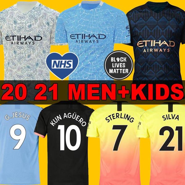

size s-4xl 20 21 manchester jesus de bruyne kun aguero mahrez soccer jersey 2020 2021 city sane mahrez third football jerseys shirt, Black;yellow