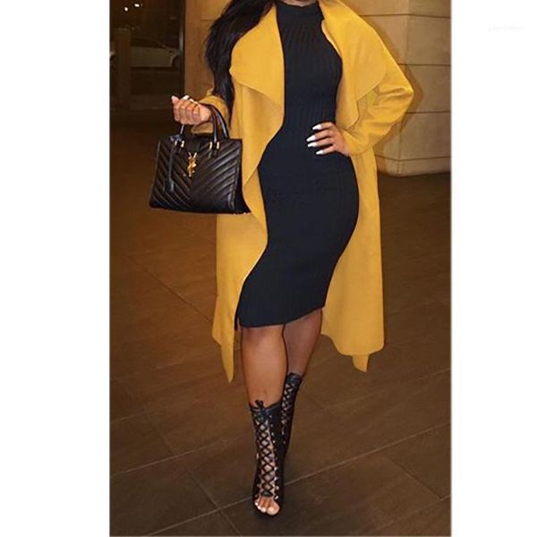 

color long sleeve loose women designer outerwear spring autumn ladies coats lapel neck womens trench coats solid, Tan;black