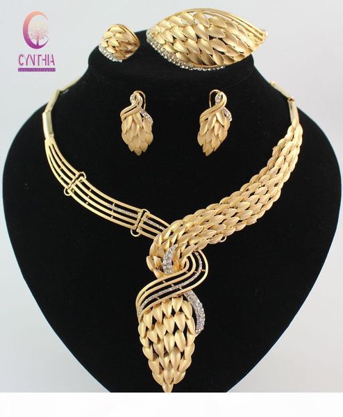 

new arrival african costume jewelry set 18k gold plated crystal wedding women bridal accessories nigerian necklace jewelry set jewelry boxes, Black